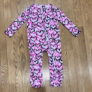 Pixielane Charming Heart Pattern Kids Pajama Footies 2T LIKE NEW
